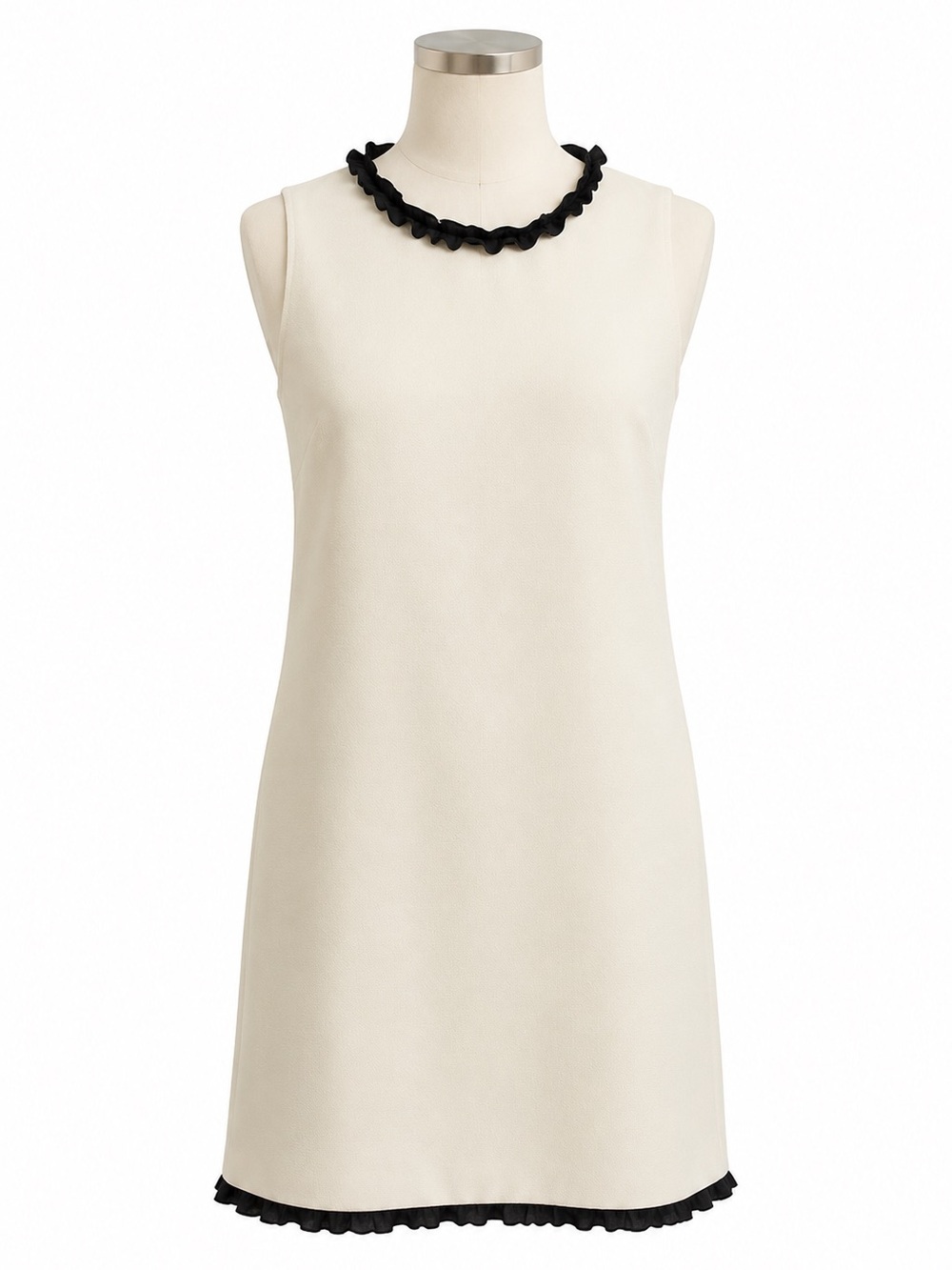 J.Crew Cream Shift Dress with Black Scallop Trim Neckline &Hem.Size-10